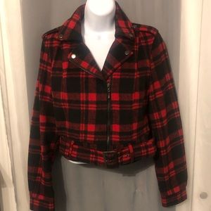 Forever 21 Moto Red Plaid Jacket